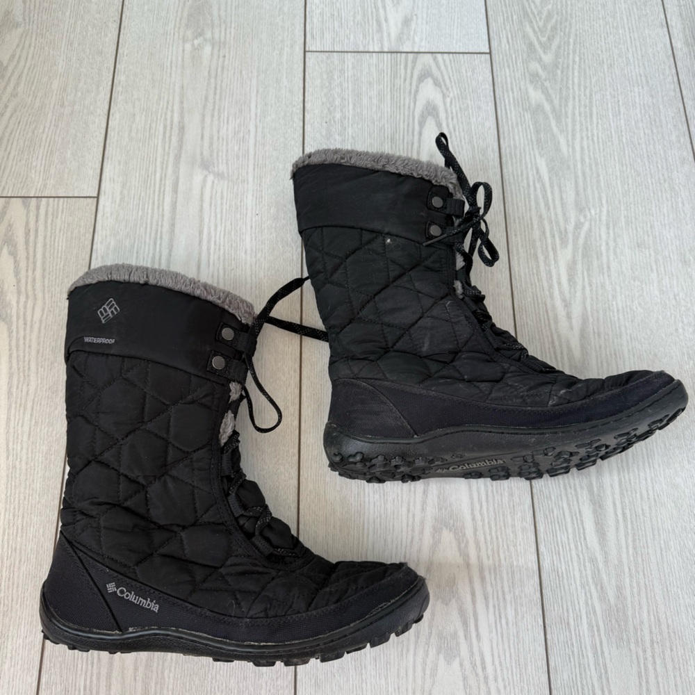 Columbia 7 Minx Mid ll boots omni-heat black winter slip ons cozy waterproof